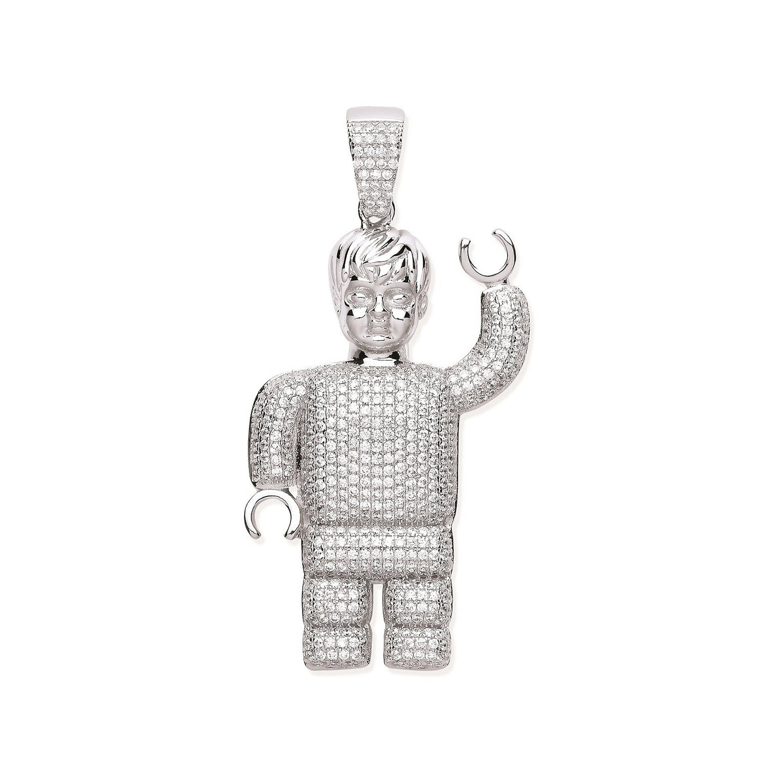 Silver Cubic Zirconia Lego Man Pendant - Fine Necklace - Certified Authentic - Swiss Made – Luxury Jewellery by Imperi