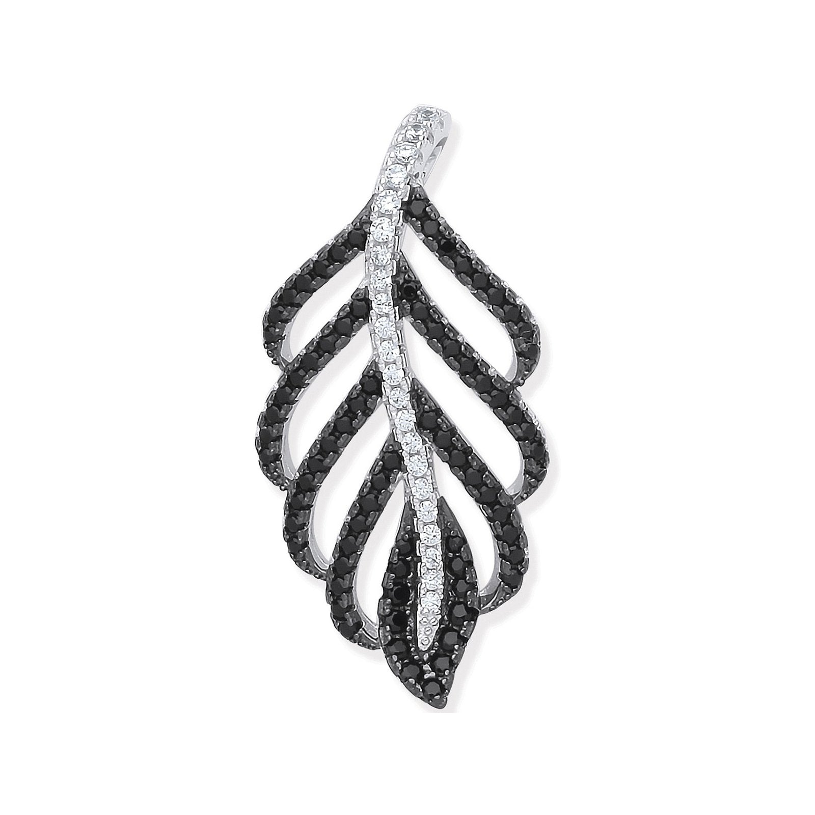 Silver Black & Clear Cubic Zirconia Leaf Drop Pendant - Fine Necklace - Certified Authentic – Luxury Jewellery by Impe