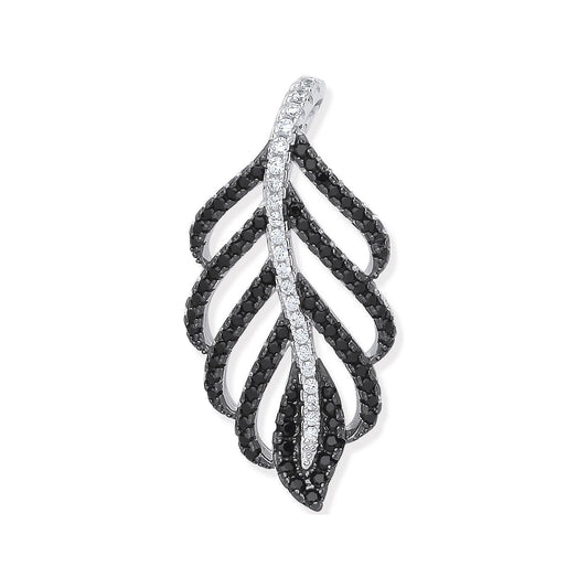 Silver Black & Clear Cubic Zirconia Leaf Drop Pendant - Fine Necklace - Certified Authentic – Luxury Jewellery by Impe