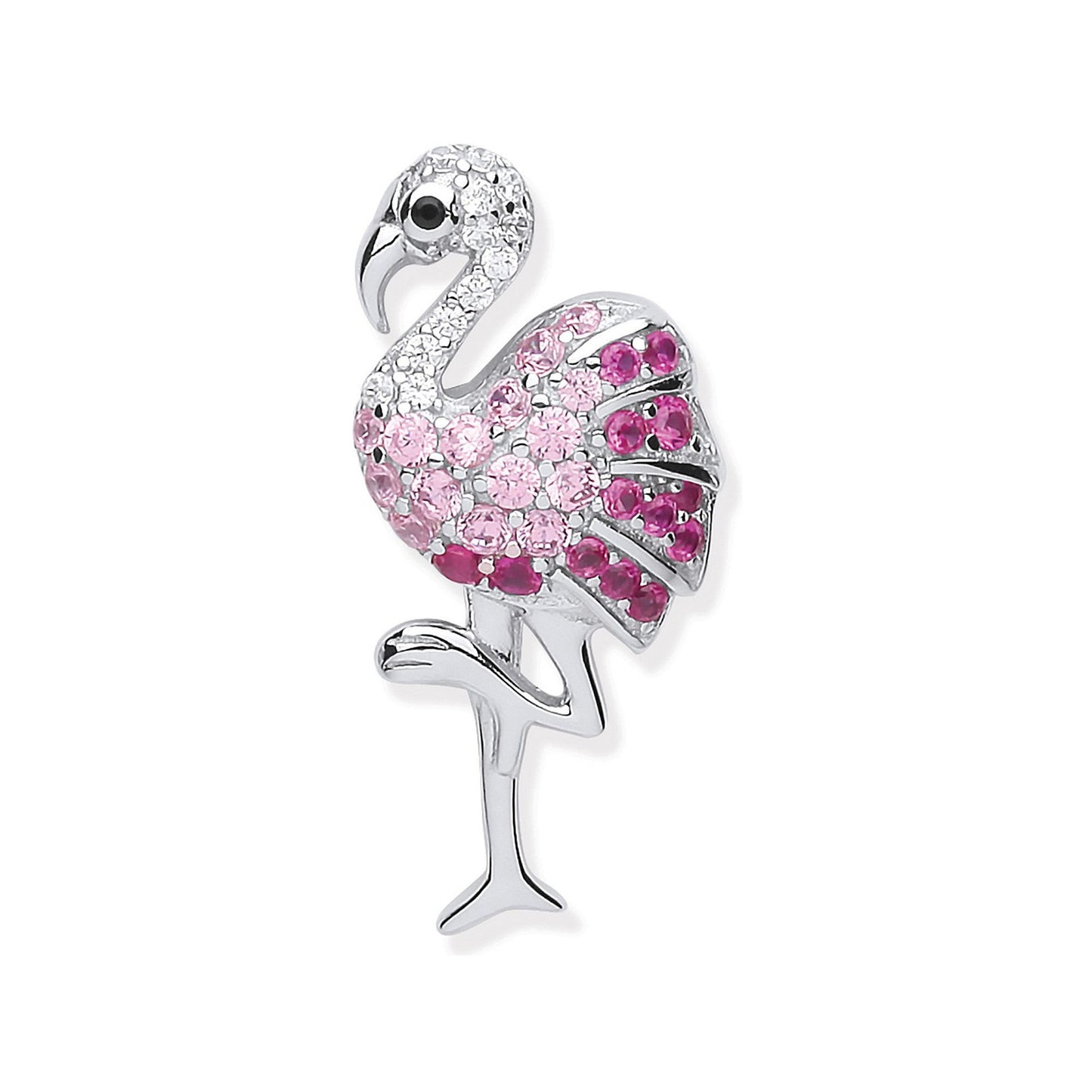 Silver Cubic Zirconia Flamingo Drop Pendant - Fine Necklace - Certified Authentic - Swiss Mad – Luxury Jewellery by Im