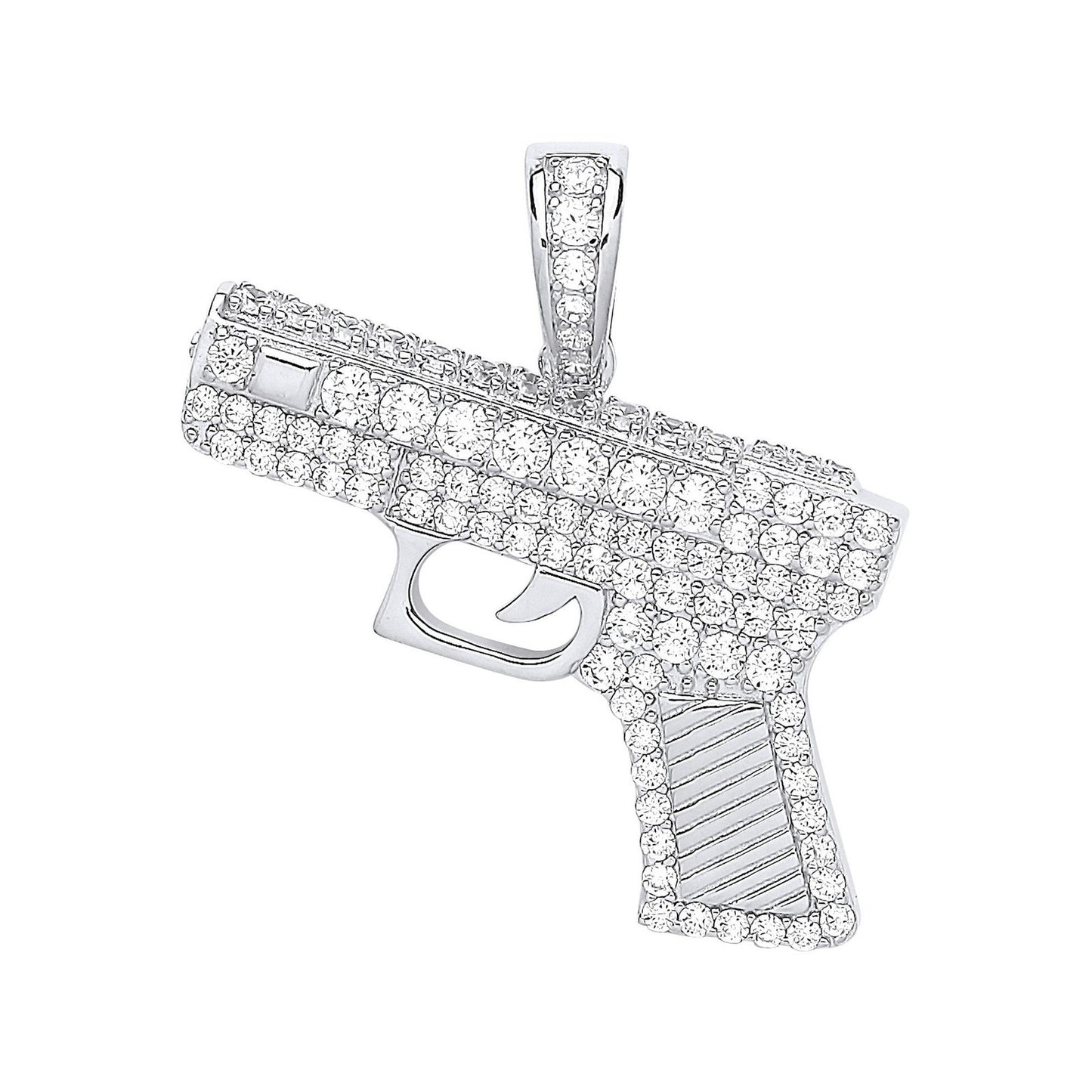 Silver Cubic Zirconia Pistol Pendant - Fine Necklace - Certified Authentic - Swiss Made – Luxury Jewellery by Imperial