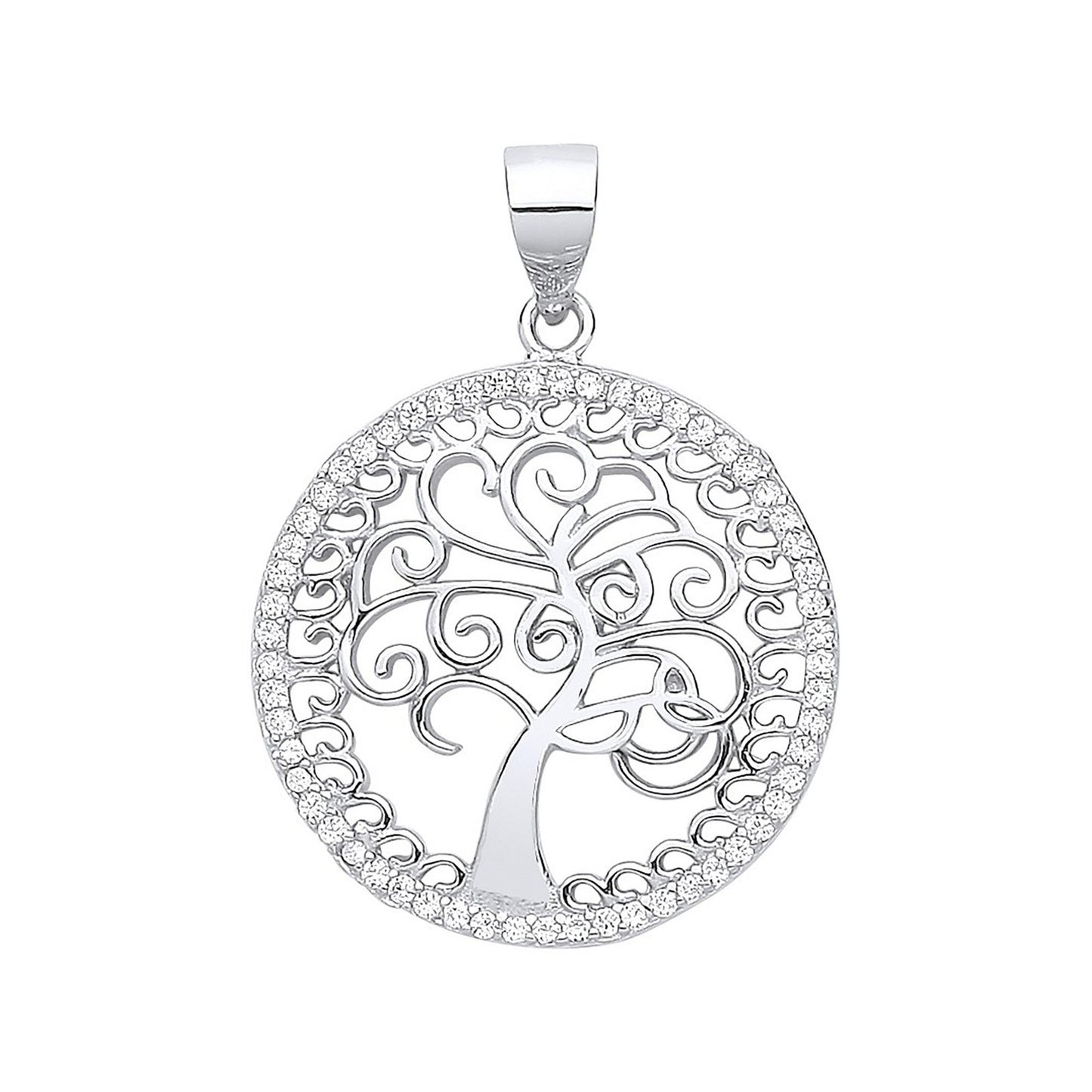 Silver Cubic Zirconia Tree of Life Pendant - Fine Necklace - Certified Authentic - Swiss Made – Luxury Jewellery by Im