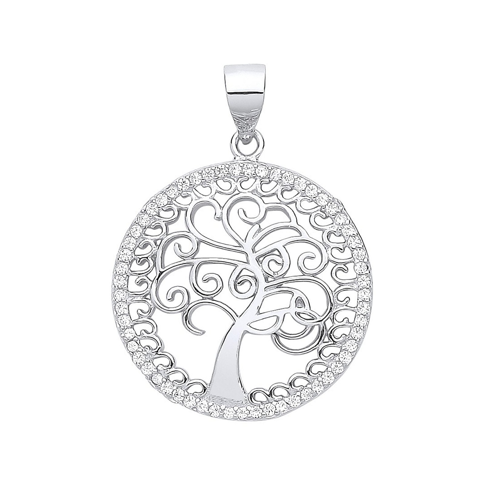 Silver Cubic Zirconia Tree of Life Pendant - Fine Necklace - Certified Authentic - Swiss Made – Luxury Jewellery by Im