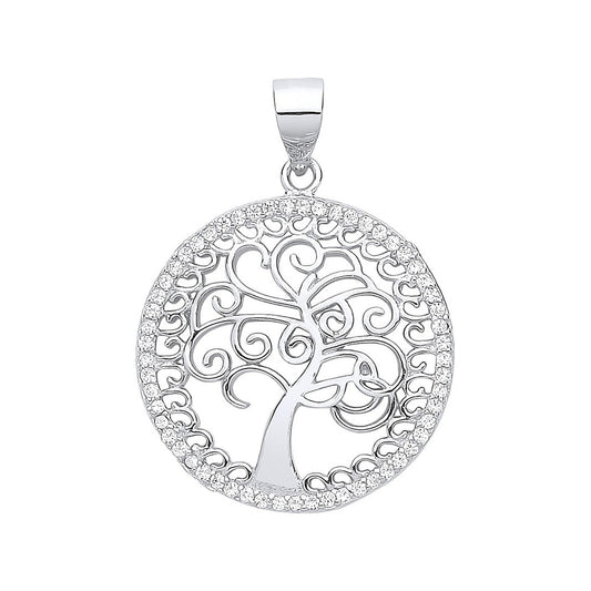 Silver Cubic Zirconia Tree of Life Pendant - Fine Necklace - Certified Authentic - Swiss Made – Luxury Jewellery by Im
