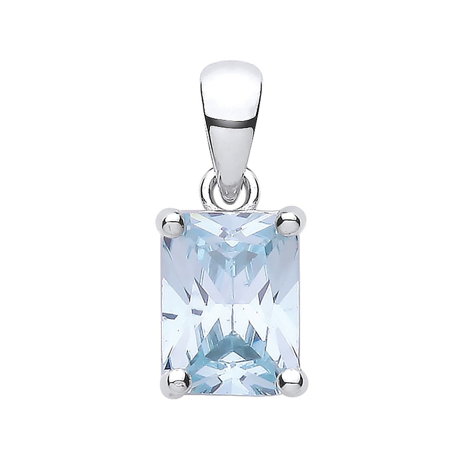 Silver Blue Cubic Zirconia Emerald Cut Pendant - Fine Necklace - Certified Authentic – Luxury Jewellery by Imperial Ti
