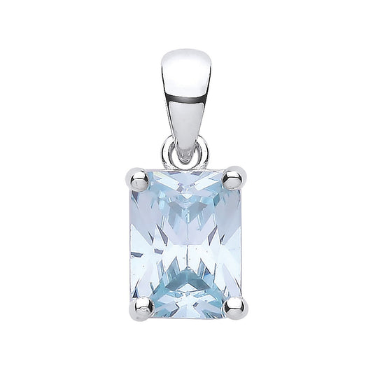 Silver Blue Cubic Zirconia Emerald Cut Pendant - Fine Necklace - Certified Authentic – Luxury Jewellery by Imperial Ti