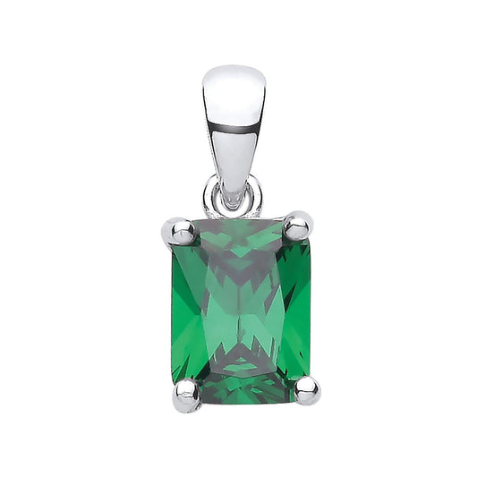Silver Green Cubic Zirconia Emerald Cut Pendant - Fine Necklace - Certified Authentic – Luxury Jewellery by Imperial T