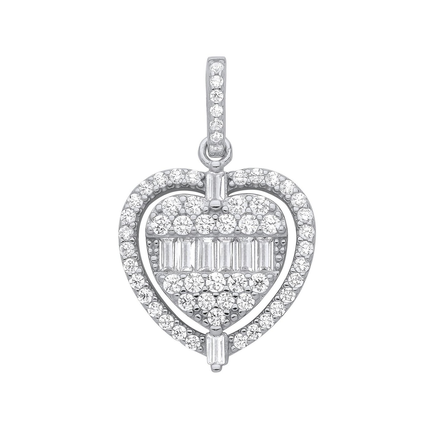 Silver Heart Halo Style Cubic Zirconia Pendant - Fine Necklace - Certified Authentic – Luxury Jewellery by Imperial Ti