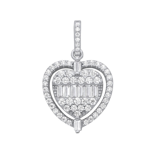 Silver Heart Halo Style Cubic Zirconia Pendant - Fine Necklace - Certified Authentic – Luxury Jewellery by Imperial Ti