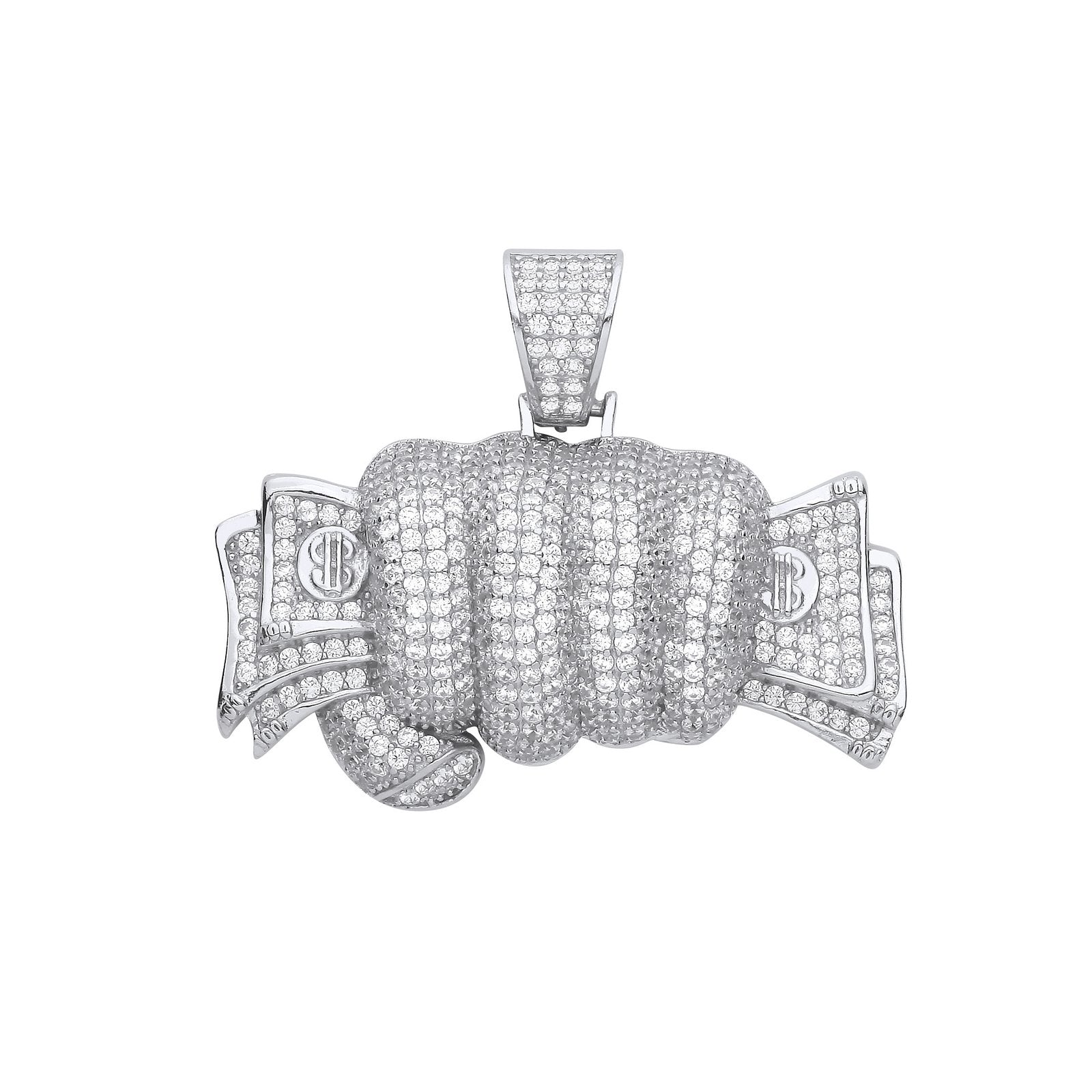 Silver Fist Full of Cash Cubic Zirconia Hollow Pendant - Fine Necklace - Certified Authentic – Luxury Jewellery by Imp