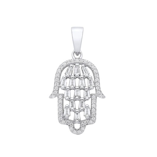 Silver Hamsa Cubic Zirconia Pendant - Fine Necklace - Certified Authentic - Swiss Made – Luxury Jewellery by Imperial