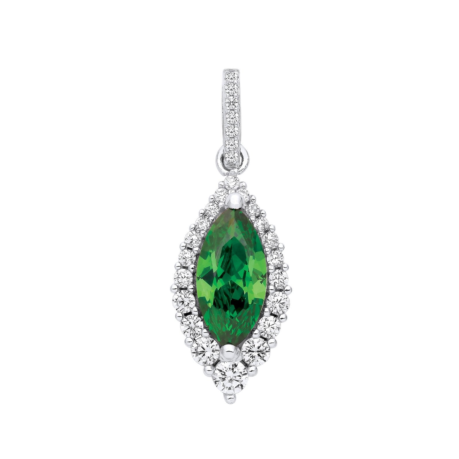 Silver Green Marquise Cubic Zirconia Drop Pendant - Fine Necklace - Certified Authentic – Luxury Jewellery by Imperial