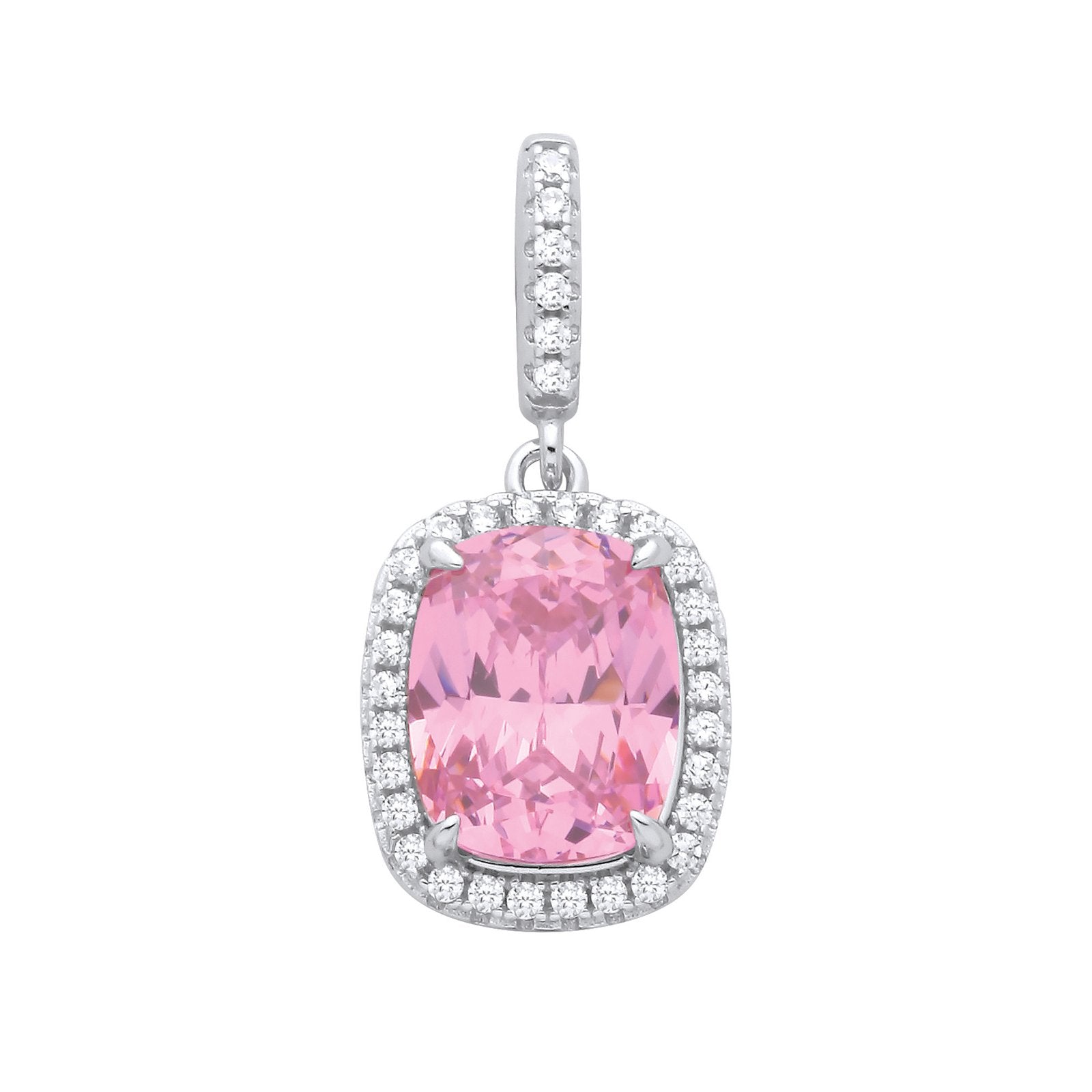 Silver Pink Cushion Cut Cubic Zirconia Pendant - Fine Necklace - Certified Authentic – Luxury Jewellery by Imperial Ti