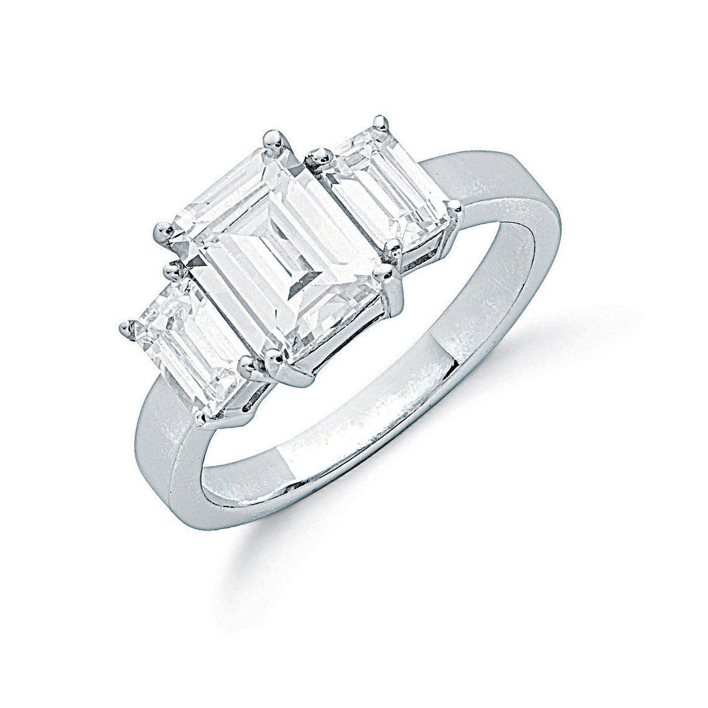 Silver Claw Set Emerald Cut Cubic Zirconia Trilogy Ring - Fine Ring - Certified Authentic – Luxury Jewellery by Imperi