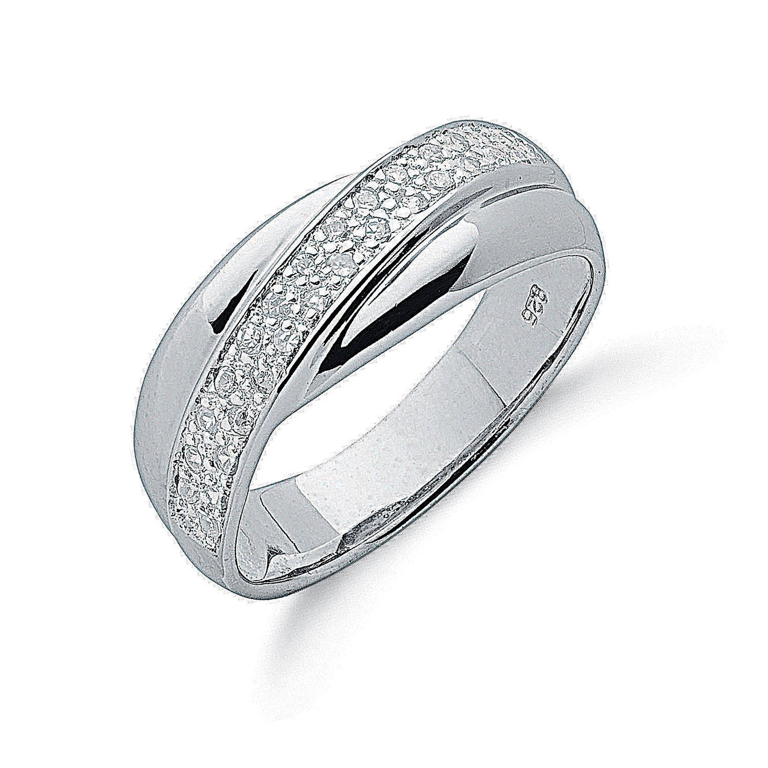 Silver Pave Set Cubic Zirconia Cross Over Ring - Fine Ring - Certified Authentic - Swiss Made – Luxury Jewellery by Im