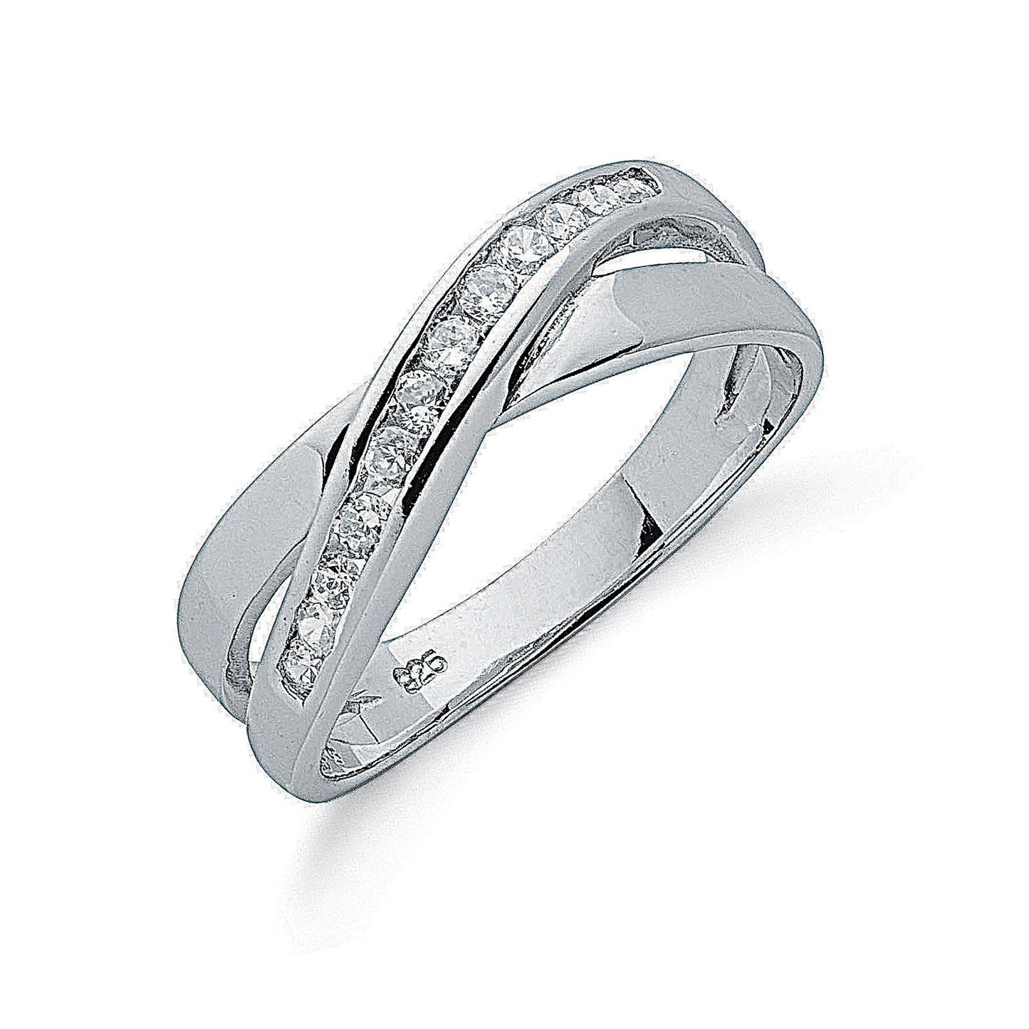 Silver Cross Over Cubic Zirconia Ring - Fine Ring - Certified Authentic - Swiss Made – Luxury Jewellery by Imperial Ti
