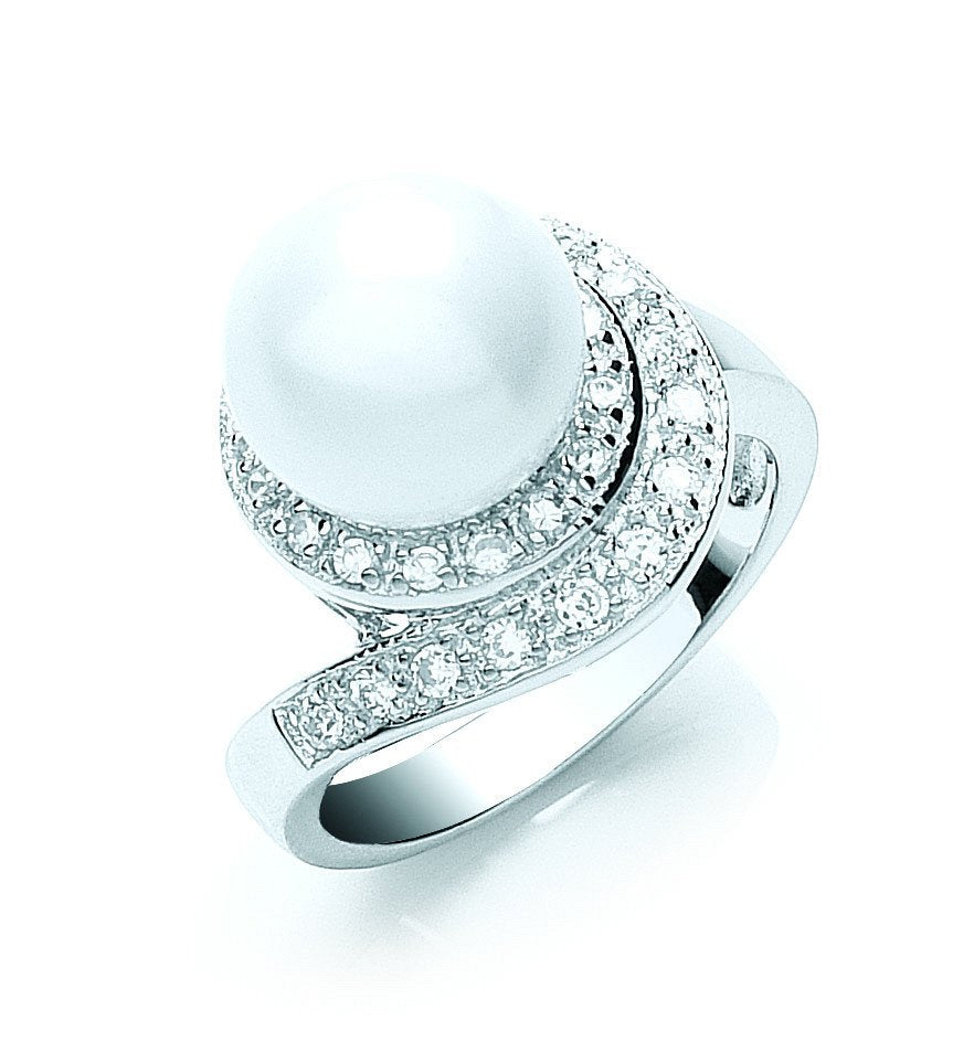 Silver Cubic Zirconia & Pearl Ring - Fine Ring - Certified Authentic - Swiss Made - UK Stock – Luxury Jewellery by Imp