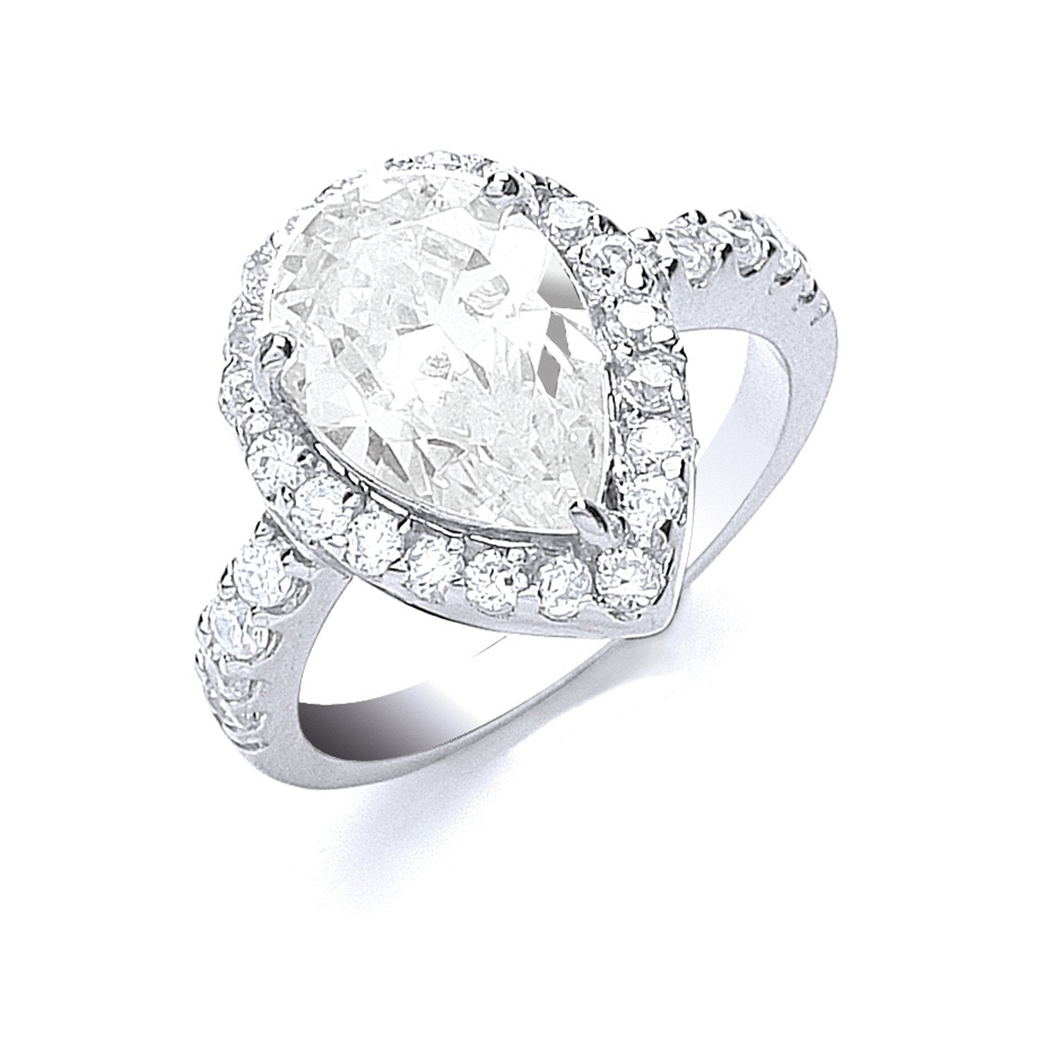 Silver Claw Set Pear Shape Centre Cubic Zirconia Ring - Fine Ring - Certified Authentic – Luxury Jewellery by Imperial
