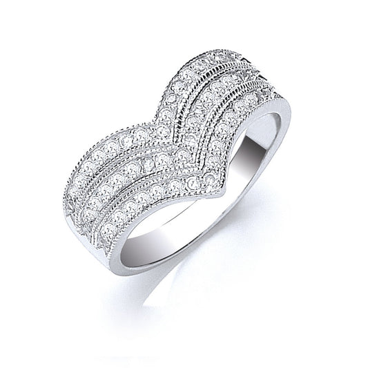 Silver Pave Set Cubic Zirconia Triple Wishbone Ring - Fine Ring - Certified Authentic – Luxury Jewellery by Imperial T