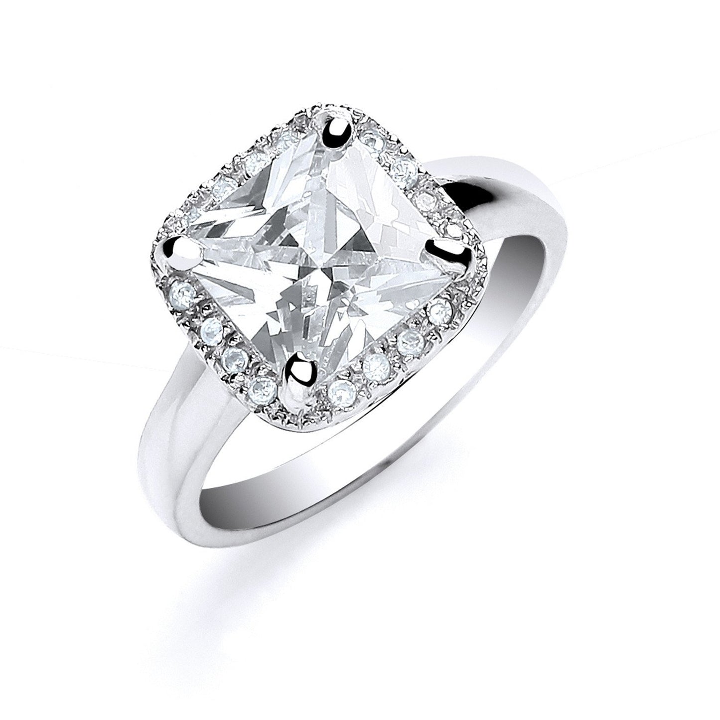 Silver Asscher Cut with Cubic Zirconia Surrounding Ring - Fine Ring - Certified Authentic – Luxury Jewellery by Imperi