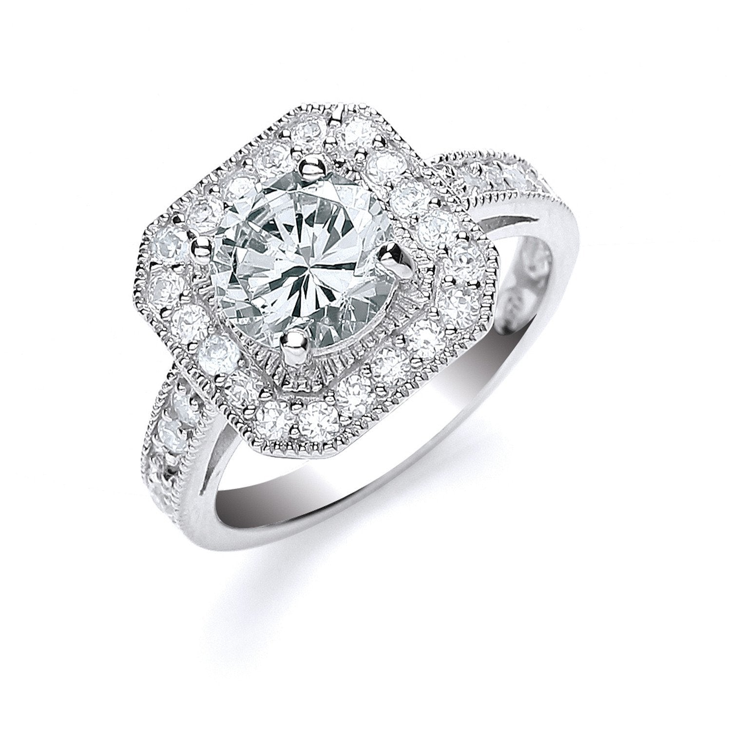 Silver Round Cut with Cubic Zirconia Surrounding & Shoulders Ring - Fine Ring - Certified Aut – Luxury Jewellery by Im
