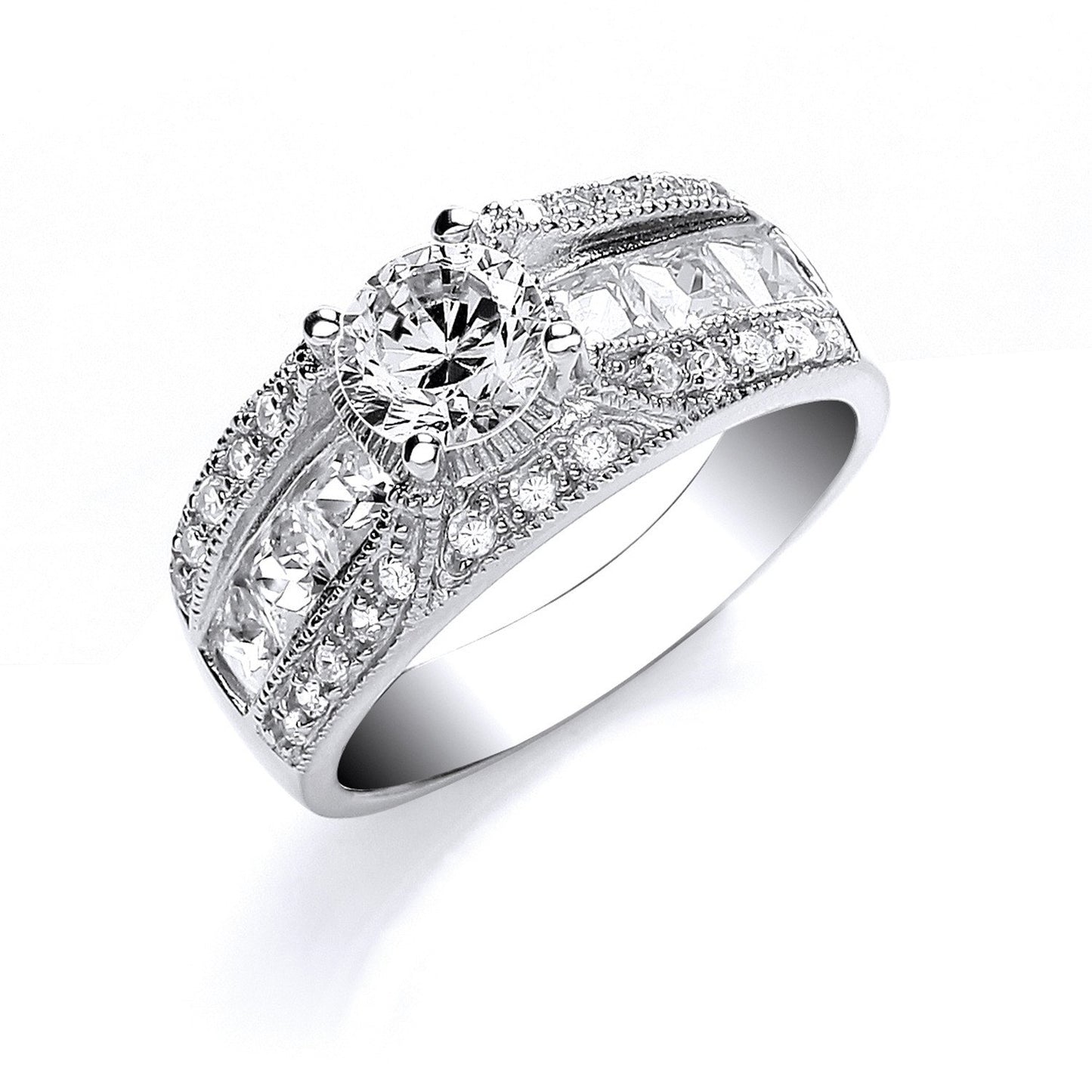 Silver Rd S/S with Princess & Rd Cubic Zirconia on Shld Ring - Fine Ring - Certified Authenti – Luxury Jewellery by Im