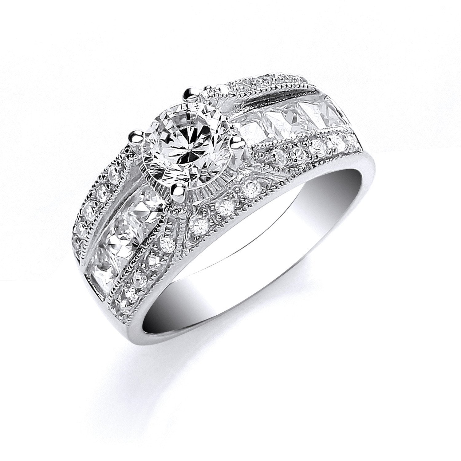 Silver Rd S/S with Princess & Rd Cubic Zirconia on Shld Ring - Fine Ring - Certified Authenti – Luxury Jewellery by Im