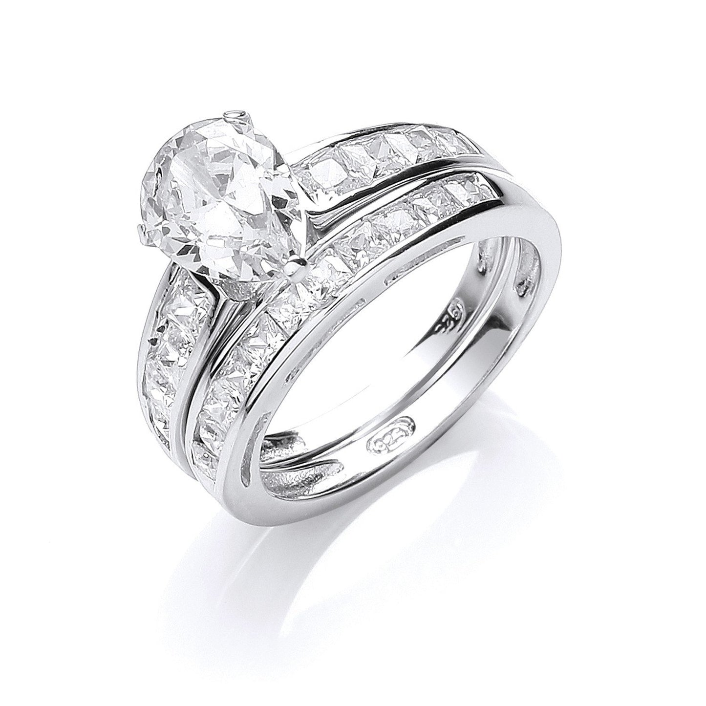 Silver Bridal Set, Pear Cubic Zirconia Centre Rings - Fine Ring - Certified Authentic – Luxury Jewellery by Imperial T