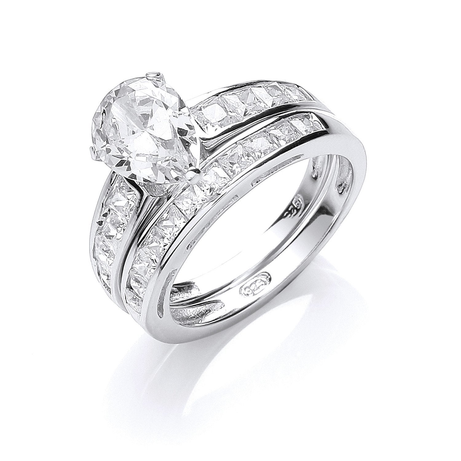 Silver Bridal Set, Pear Cubic Zirconia Centre Rings - Fine Ring - Certified Authentic – Luxury Jewellery by Imperial T