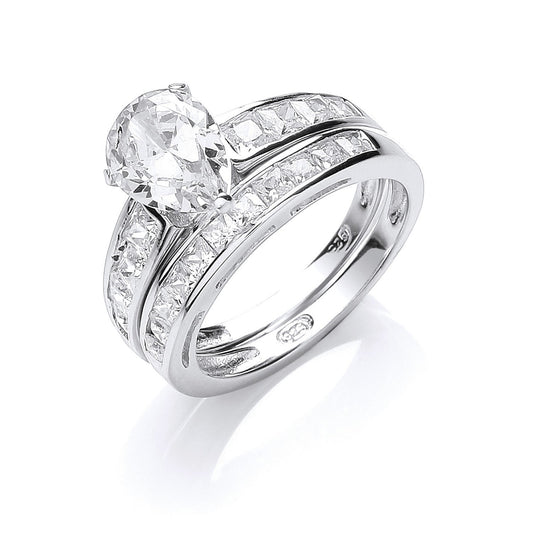 Silver Bridal Set, Pear Cubic Zirconia Centre Rings - Fine Ring - Certified Authentic – Luxury Jewellery by Imperial T