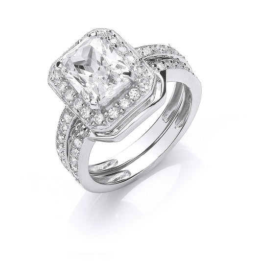 Silver Bridal Set Cubic Zirconia Emerald Cut Centre Rings - Fine Ring - Certified Authentic – Luxury Jewellery by Impe