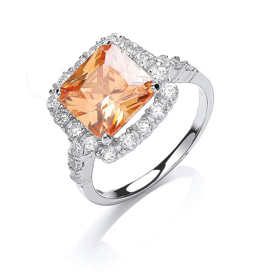 Silver Champagne Centre Cubic Zirconia Ring - Fine Ring - Certified Authentic - Swiss Made – Luxury Jewellery by Imper