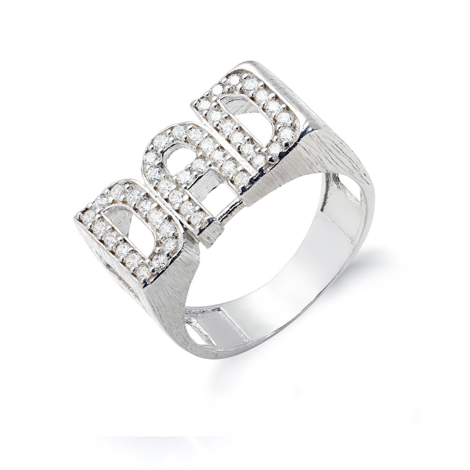 Silver Dad Cubic Zirconia Id Side Ring - Fine Ring - Certified Authentic - Swiss Made – Luxury Jewellery by Imperial T