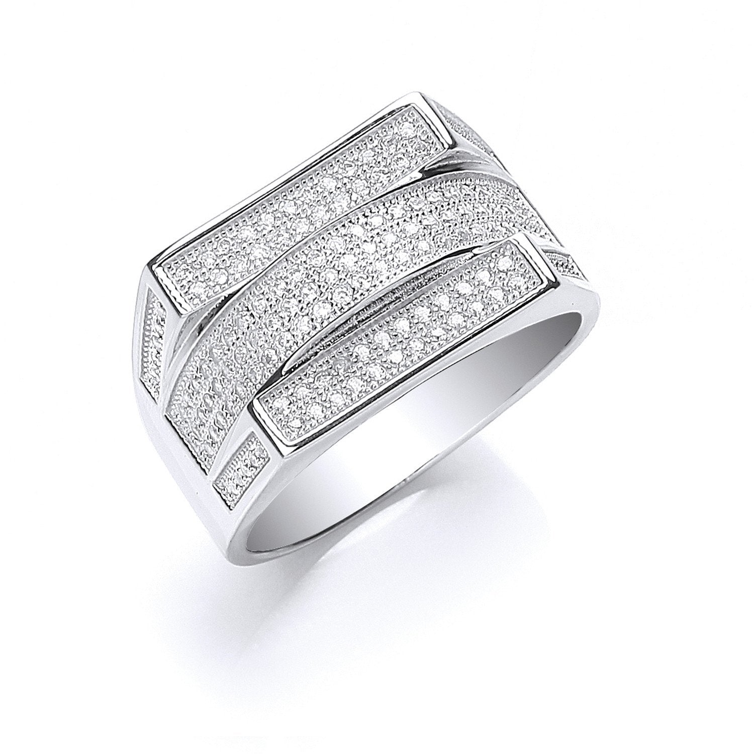 Silver Micro Pave' Cubic Zirconia Gents Ring - Fine Ring - Certified Authentic - Swiss Made – Luxury Jewellery by Impe
