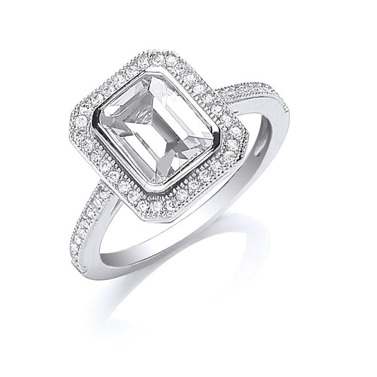 Silver Emerald Cut Cubic Zirconia Centre Ring - Fine Ring - Certified Authentic - Swiss Made – Luxury Jewellery by Imp