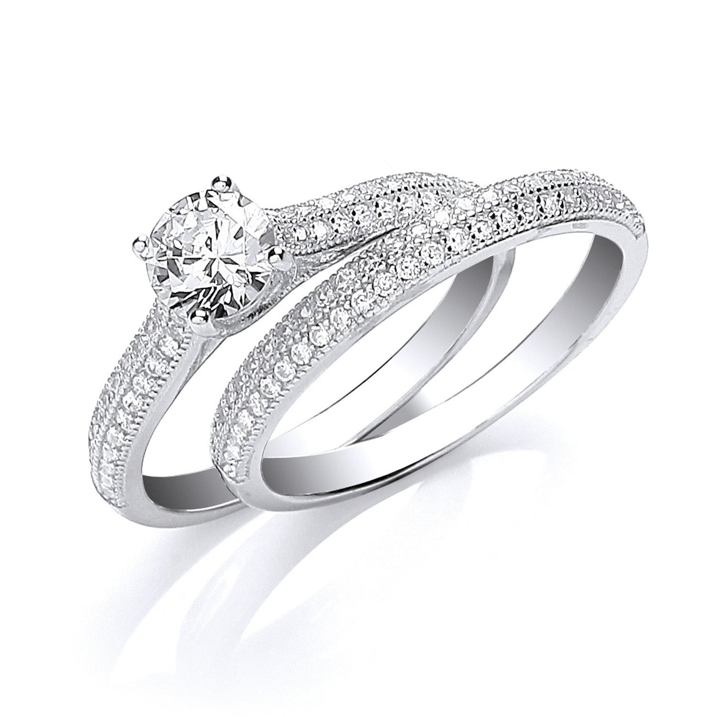 Silver Bridal Half Et with Cubic Zirconia in the Centre Rings - Fine Ring - Certified Authent – Luxury Jewellery by Im