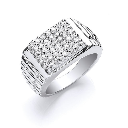 Silver Gents Square Top Cubic Zirconia Ring - Fine Ring - Certified Authentic - Swiss Made – Luxury Jewellery by Imper