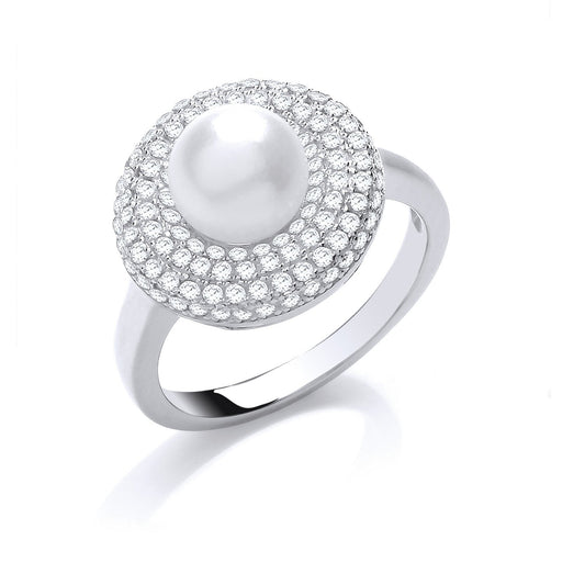 Silver Cubic Zirconia & Simulated Pearl Ring - Fine Ring - Certified Authentic - Swiss Made – Luxury Jewellery by Impe