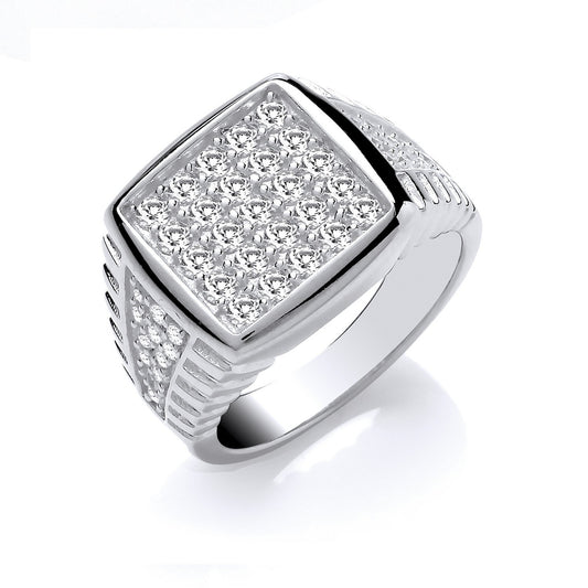 Silver Gents Square Top Cubic Zirconia Ring - Fine Ring - Certified Authentic - Swiss Made – Luxury Jewellery by Imper