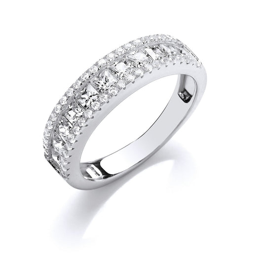 Silver Princess Cut & Round Cubic Zirconias Half Et Ring - Fine Ring - Certified Authentic – Luxury Jewellery by Imper
