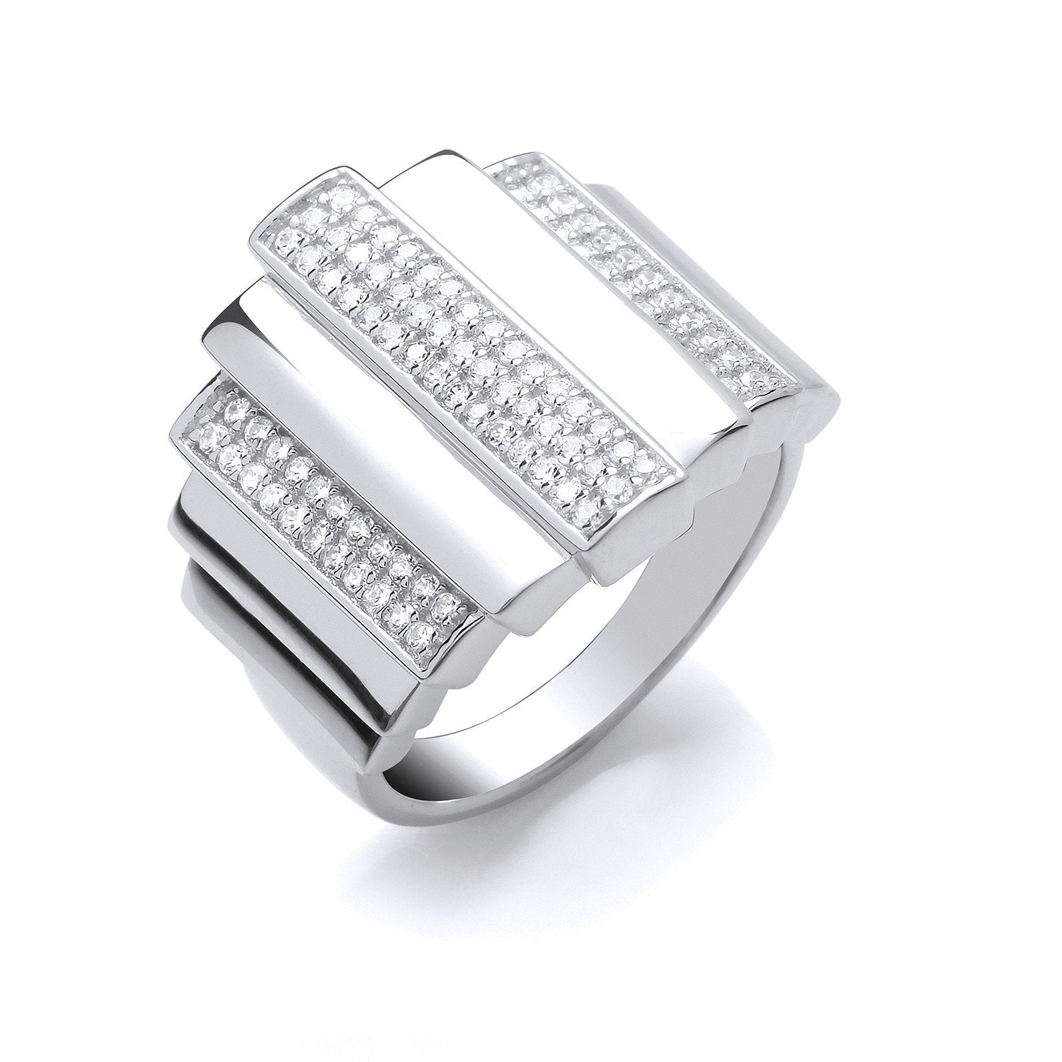 Silver Cubic Zirconia & Plain Step Ring - Fine Ring - Certified Authentic - Swiss Made – Luxury Jewellery by Imperial