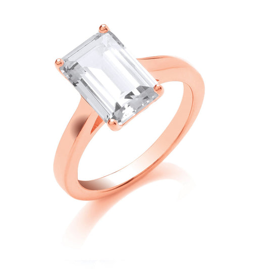 Silver Rose Gold Plated Emerald Cut Solitaire Ring - Fine Ring - Certified Authentic – Luxury Jewellery by Imperial Ti