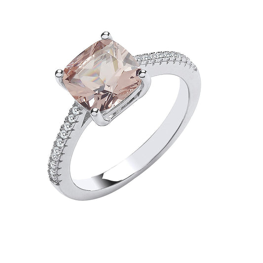 Silver Solitaire Synthetic Morganite & Cubic Zirconia Shoulder Ring - Fine Ring - Certified A – Luxury Jewellery by Im