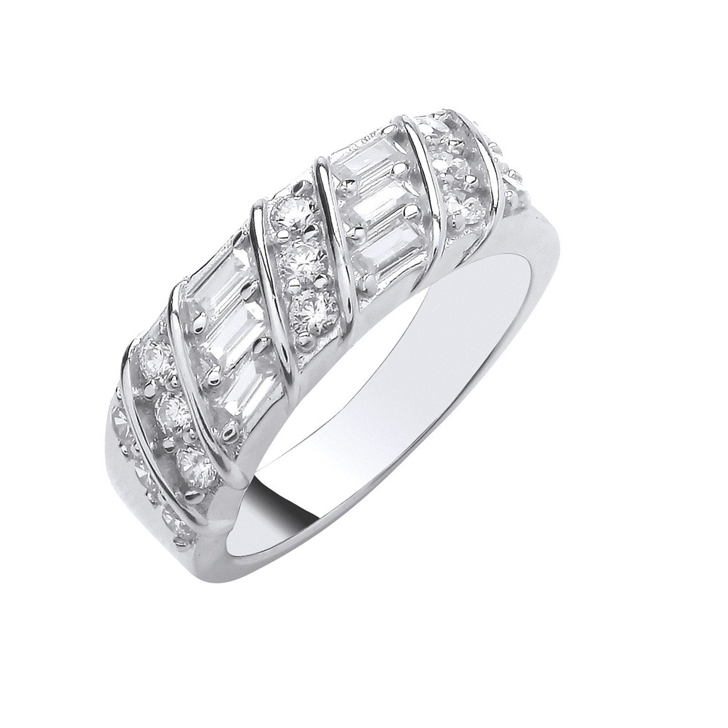 Silver Baguette & Round Cubic Zirconias Half Et Ring - Fine Ring - Certified Authentic – Luxury Jewellery by Imperial