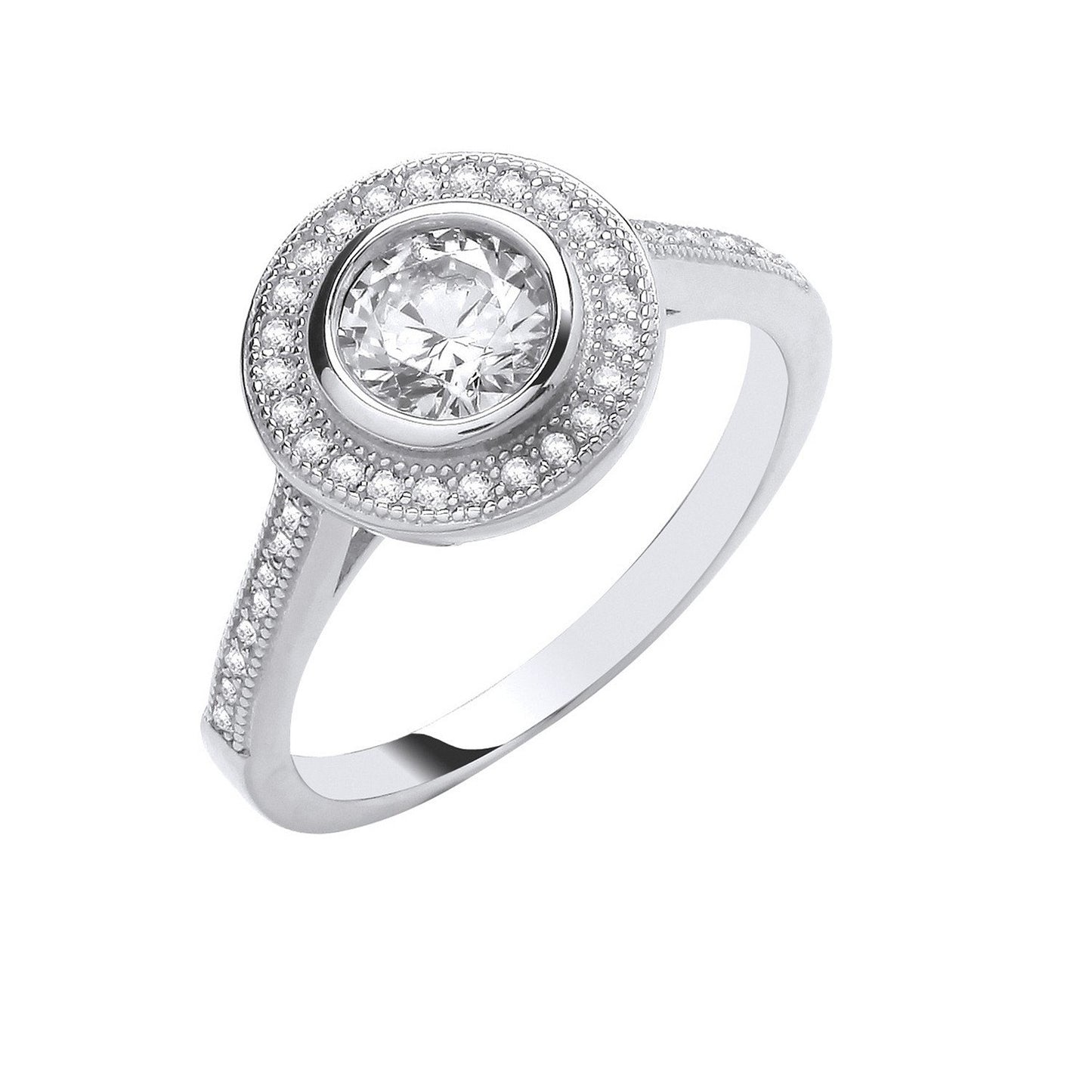 Silver Rubover Halo Style Ring - Fine Ring - Certified Authentic - Swiss Made - UK Stock – Luxury Jewellery by Imperia