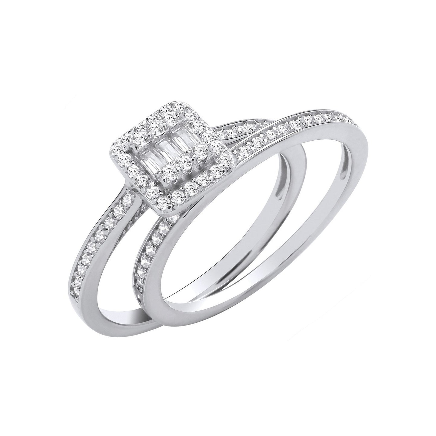 Silver Bridal Set Baguettes Centre & Round Cubic Zirconias Half Et Rings - Fine Ring – Luxury Jewellery by Imperial Ti