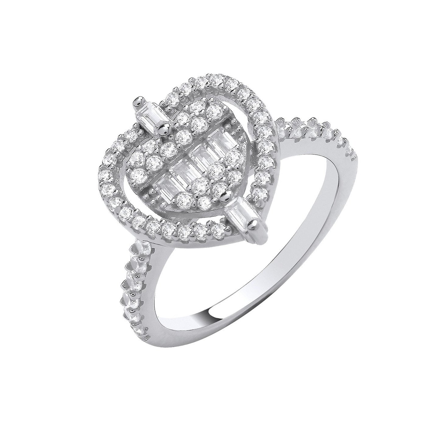 Silver Heart Halo Style Ring - Fine Ring - Certified Authentic - Swiss Made - UK Stock – Luxury Jewellery by Imperial