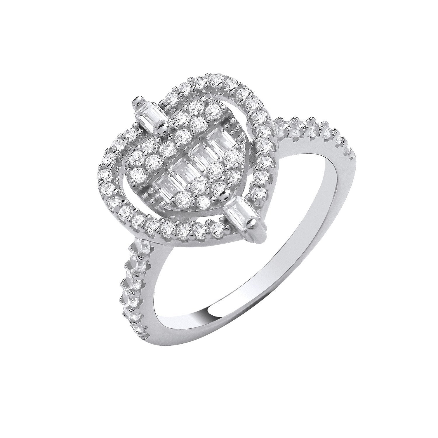 Silver Heart Halo Style Ring - Fine Ring - Certified Authentic - Swiss Made - UK Stock – Luxury Jewellery by Imperial