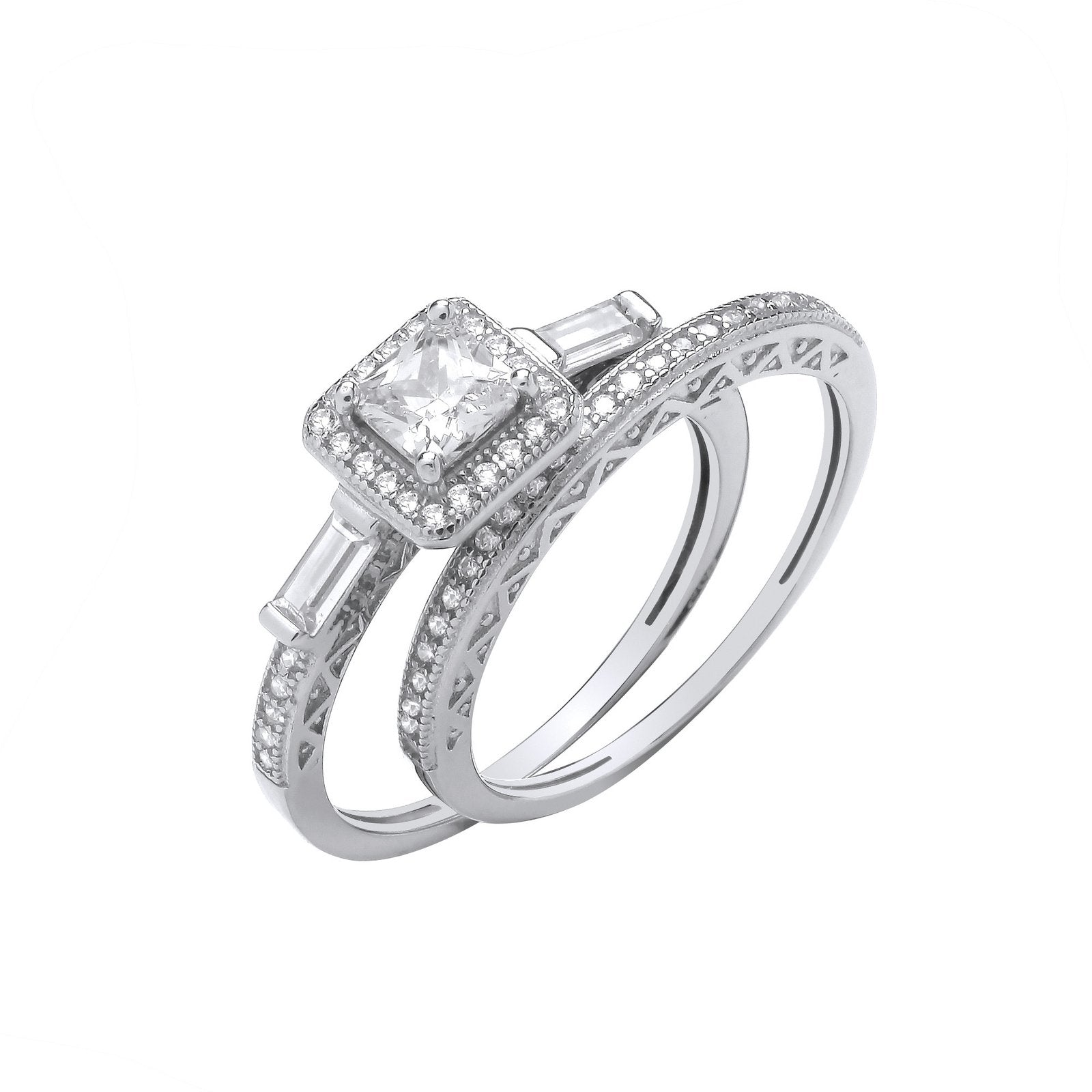 Silver Bridal Set P/Cut & Baguette Cubic Zirconias Half Et Rings - Fine Ring - Certified Auth – Luxury Jewellery by Im