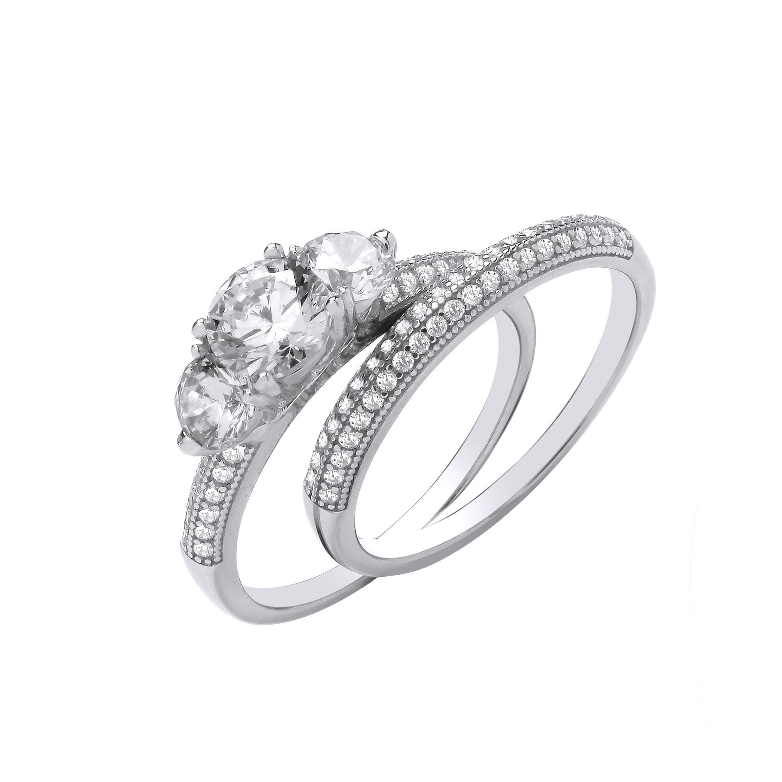 Silver Bridal Set Trilogy Half Et Rings - Fine Ring - Certified Authentic - Swiss Made – Luxury Jewellery by Imperial